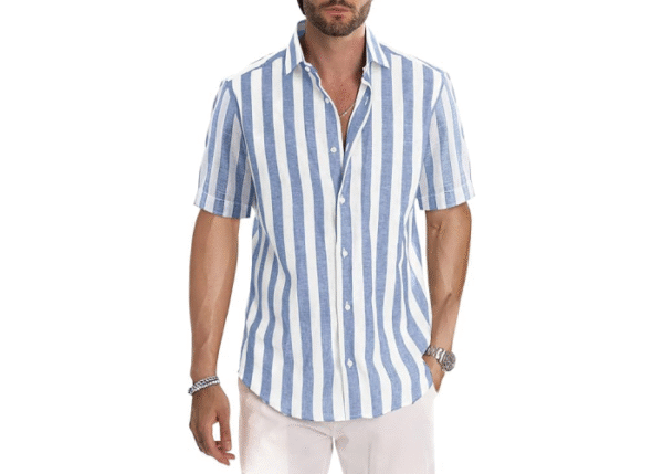 JMIERR Men's Casual Stylish Short Sleeve Button-Up Striped Dress Shirts Cotton Beach Shirt - Image 3