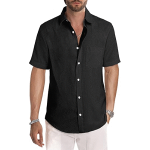 JMIERR Men's Casual Stylish Short Sleeve Button-Up Striped Dress Shirts Cotton Beach Shirt