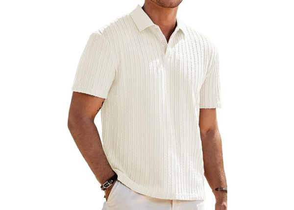JMIERR Mens Casual Polo Shirt Summer Short Sleeve Vacation Button Beach Knit Stretchy Golf Shirts - Image 2