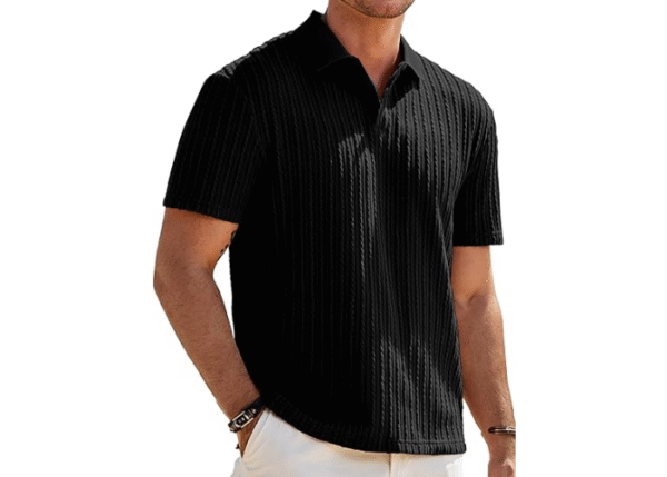 JMIERR Mens Casual Polo Shirt Summer Short Sleeve Vacation Button Beach Knit Stretchy Golf Shirts - Image 3